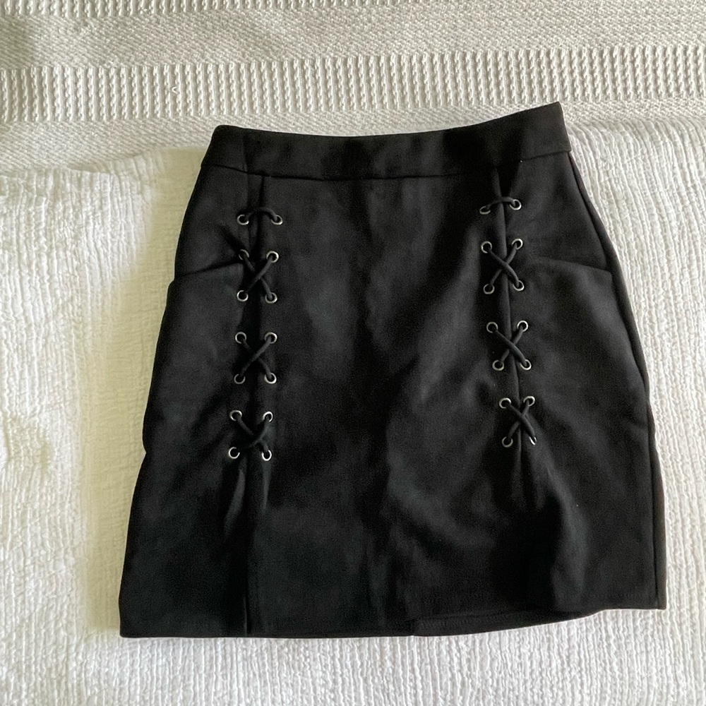 Suede pencil skirt with lace up sides